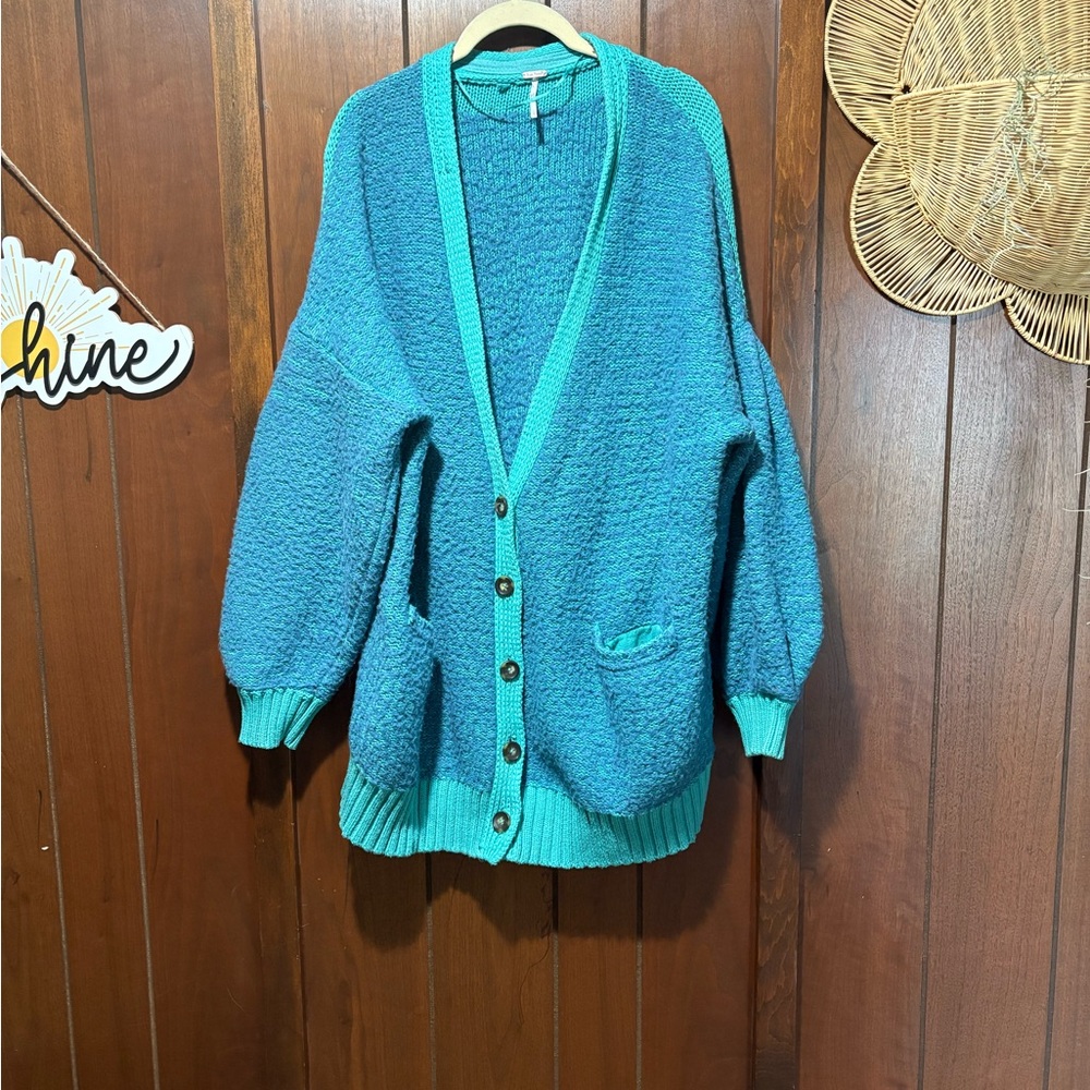 Free People Nile Blue Snow Drop Oversized Cardigan